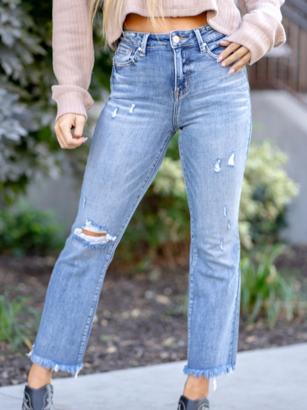 Risen Jeans Chestnut Trail High-Rise Cropped Distressed Size 11/30